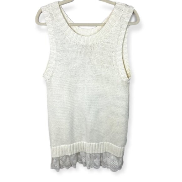 Johnny Was Lace Back Antique White Silk Sweater Layered Size Small Knit Top Boho - Picture 2 of 7